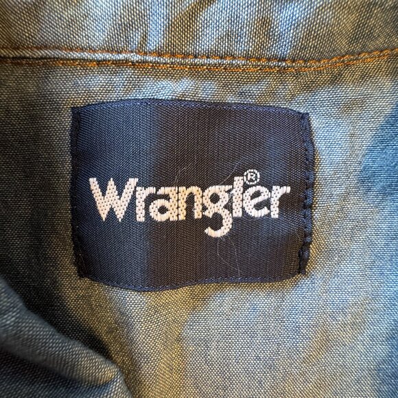 VTG Wrangler Denim Pearl Snap Shirt Mens XXL Blue Flap Pockets Western Cowboy - Picture 9 of 12